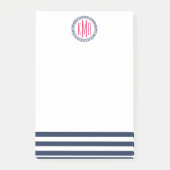 Preppy Nautical Navy Stripe & Roze Monogram Post-it® Notes (Voorkant)