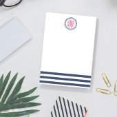 Preppy Nautical Navy Stripe & Roze Monogram Post-it® Notes
