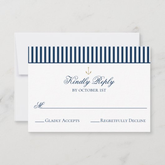 Preppy Nautical Navy Wedding RSVP Kaart (Voorkant)