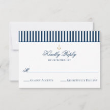 Preppy Nautical Navy Wedding RSVP Kaart