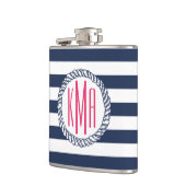 Preppy Nautical Navy & White Stripe Pink Monogram Heupfles (Links)