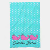 Preppy Nautical Pink and Aqua Whales Theedoek (Verticaal)