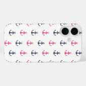 Preppy Nautical Pink & Navy Anchor Pattern Case-Mate iPhone Case (Achterkant (horizontaal))