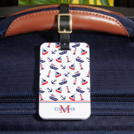 Preppy Nautical Sailboats Monogram Bagagelabel