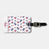 Preppy Nautical Sailboats Monogram Bagagelabel (Voorkant horizontaal)