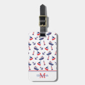 Preppy Nautical Sailboats Monogram Bagagelabel (Voorkant verticaal)