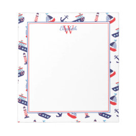 Preppy Nautical Sailboats Monogram Notitieblok