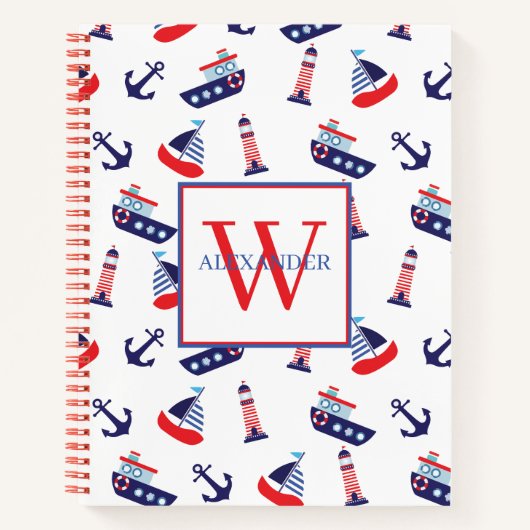 Preppy Nautical Sailboats Monogram Notitieboek (Voorkant)