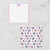 Preppy Nautical Sailboats Monogram Notitiekaartje (Voorkant / Achterkant)