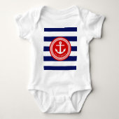 Preppy Nautical Stripe Anker Monogram op rood Romper (Voorkant)