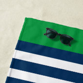 Preppy Nautical Stripe Navy Green Calligraphy Strandlaken (In situ)