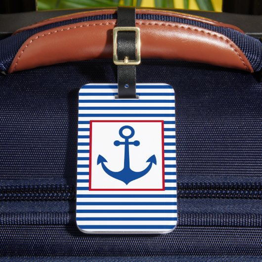 Preppy Nautical Stripes and Anchor Personalized Bagagelabel (Voorkant Insitu 2)