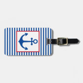 Preppy Nautical Stripes and Anchor Personalized Bagagelabel (Voorkant horizontaal)