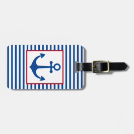 Preppy Nautical Stripes and Anchor Personalized Bagagelabel