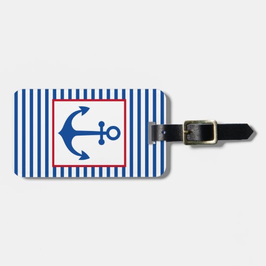 Preppy Nautical Stripes and Anchor Personalized Bagagelabel (Voorkant horizontaal)