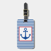 Preppy Nautical Stripes and Anchor Personalized Bagagelabel (Voorkant verticaal)