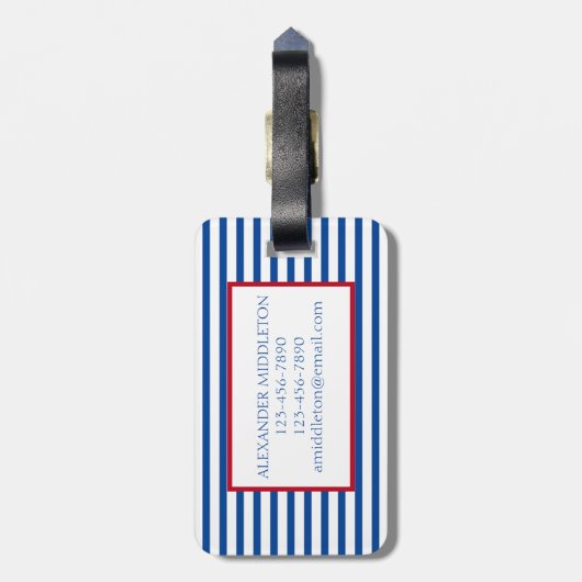 Preppy Nautical Stripes and Anchor Personalized Bagagelabel (Achterkant verticaal)