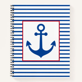 Preppy Nautical Stripes and Anchor Personalized Notitieboek