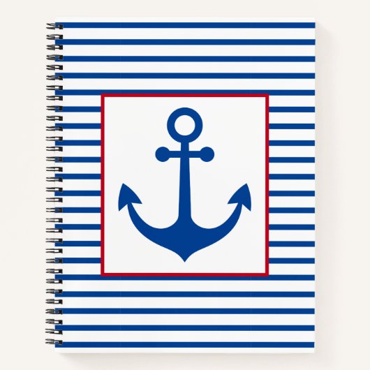 Preppy Nautical Stripes and Anchor Personalized Notitieboek (Voorkant)
