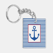 Preppy Nautical Stripes and Anchor Personalized Sleutelhanger (Voorkant Links)
