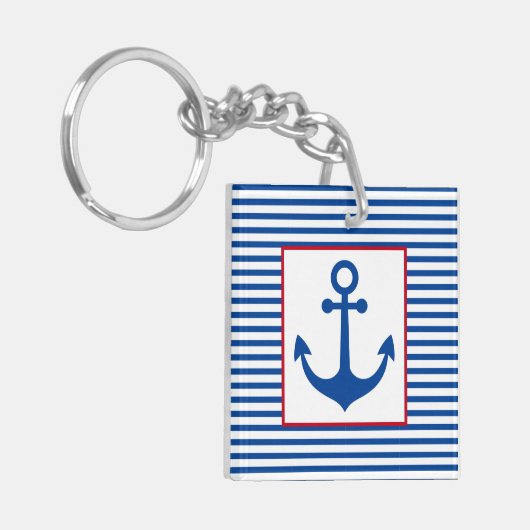 Preppy Nautical Stripes and Anchor Personalized Sleutelhanger (Voorkant Links)