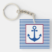Preppy Nautical Stripes and Anchor Personalized Sleutelhanger (Voorkant)