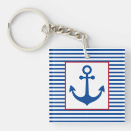 Preppy Nautical Stripes and Anchor Personalized Sleutelhanger