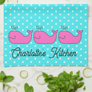 Preppy Nautilus Roze en Aqua Walvissen Theedoek