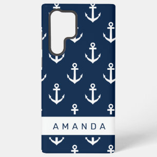 Preppy nautisch marineblauw ankerpatroon op maat samsung galaxy hoesje