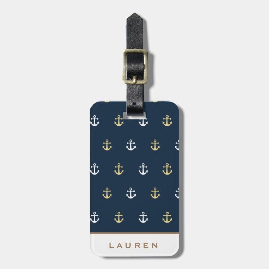 Preppy nautisch monogram Bagagelabel (Voorkant verticaal)