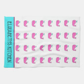 Preppy Nautisch Roze en Aqua Whale Gepersonaliseer Theedoek (Horizontaal)