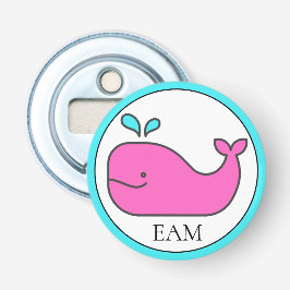 Preppy Nautisch Roze en Aqua Whale Monogram Button Flesopener