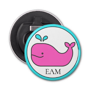 Preppy Nautisch Roze en Aqua Whale Monogram Button Flesopener