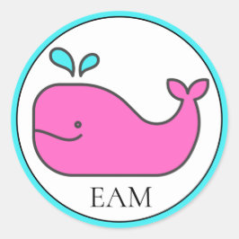Preppy Nautisch Roze en Aqua Whale Monogram Ronde Sticker
