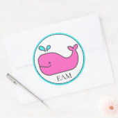 Preppy Nautisch Roze en Aqua Whale Monogram Ronde Sticker (Envelop)
