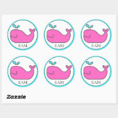 Preppy Nautisch Roze en Aqua Whale Monogram Ronde Sticker (Vel)