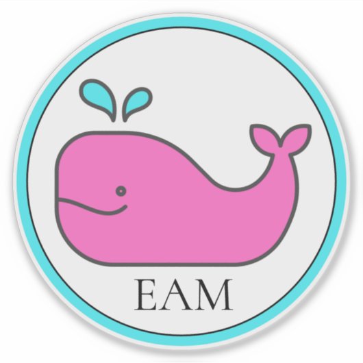 Preppy Nautisch Roze en Aqua Whale Monogram Sticker (Voorkant)