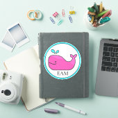 Preppy Nautisch Roze en Aqua Whale Monogram Sticker (iPad Cover)