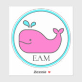 Preppy Nautisch Roze en Aqua Whale Monogram Sticker (Vel)