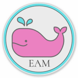 Preppy Nautisch Roze en Aqua Whale Monogram Sticker