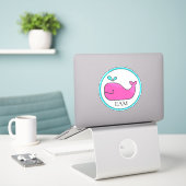 Preppy Nautisch Roze en Aqua Whale Monogram Sticker (Laptop op bureau)
