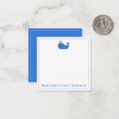 Preppy nautische blauwe en witte walvis gepersonal notitiekaartje (Voorkant / Achterkant in situ)