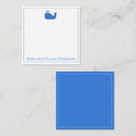 Preppy nautische blauwe en witte walvis gepersonal notitiekaartje