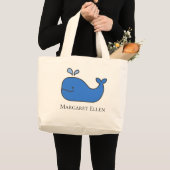 Preppy nautische blauwe walvis gepersonaliseerd grote tote bag (Voorkant (product))
