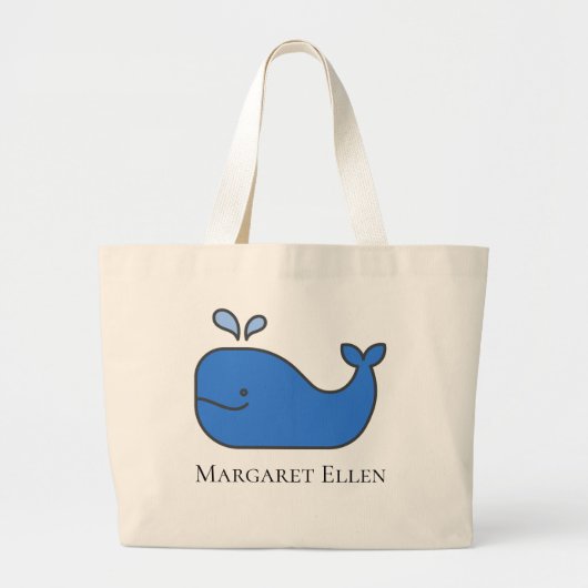 Preppy nautische blauwe walvis gepersonaliseerd grote tote bag (Voorkant)