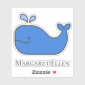 Preppy nautische blauwe walvis gepersonaliseerd sticker (Vel)