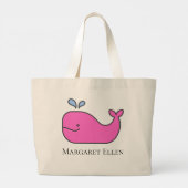 Preppy nautische roze en blauwe walvis gepersonali grote tote bag (Achterkant)