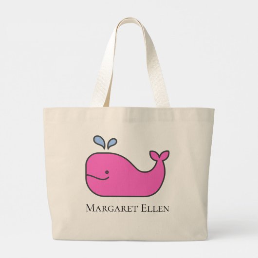 Preppy nautische roze en blauwe walvis gepersonali grote tote bag (Achterkant)