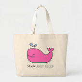 Preppy nautische roze en blauwe walvis gepersonali grote tote bag (Voorkant)