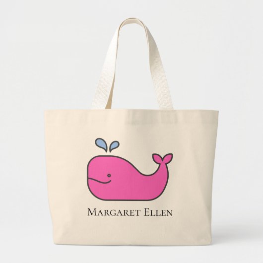 Preppy nautische roze en blauwe walvis gepersonali grote tote bag (Voorkant)